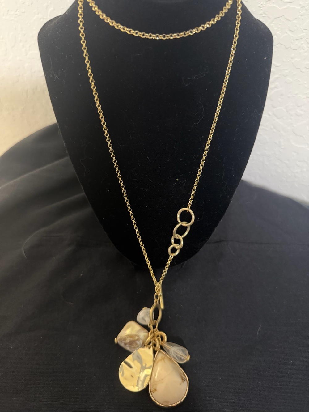 Chico's Gold Multi-Pendant Drop Necklace with Cream Accents